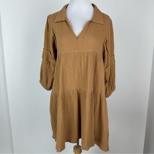 &merci Cotton Gauze Neutral Tiered Dress Size Medium